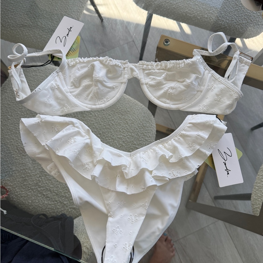 Bamba swim White Ruffled Bikini Set